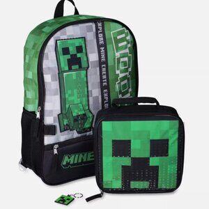 NEW Minecraft Boys 17'' Laptop Backpack 2-Piece Set with Lunch Bag